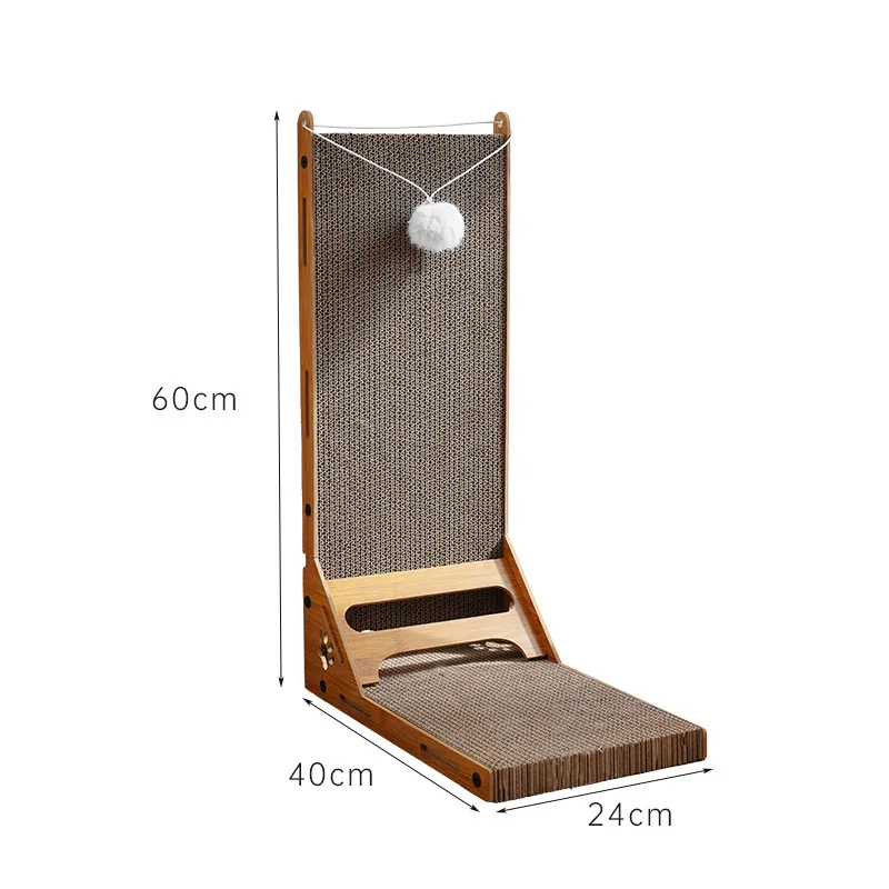 Custom Corrugated Paper Vertical L-Shaped Cat Scratch Board Mint Grinding Claw Scratch Resistant Pet Product with Ball Toy