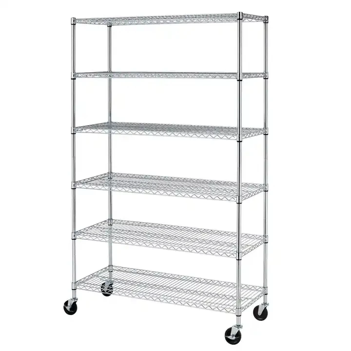 Factory Supply Chrome Black Powder Coated Houseware Storage 6 Layer Wire Shelf Mesh Shelves For Sale