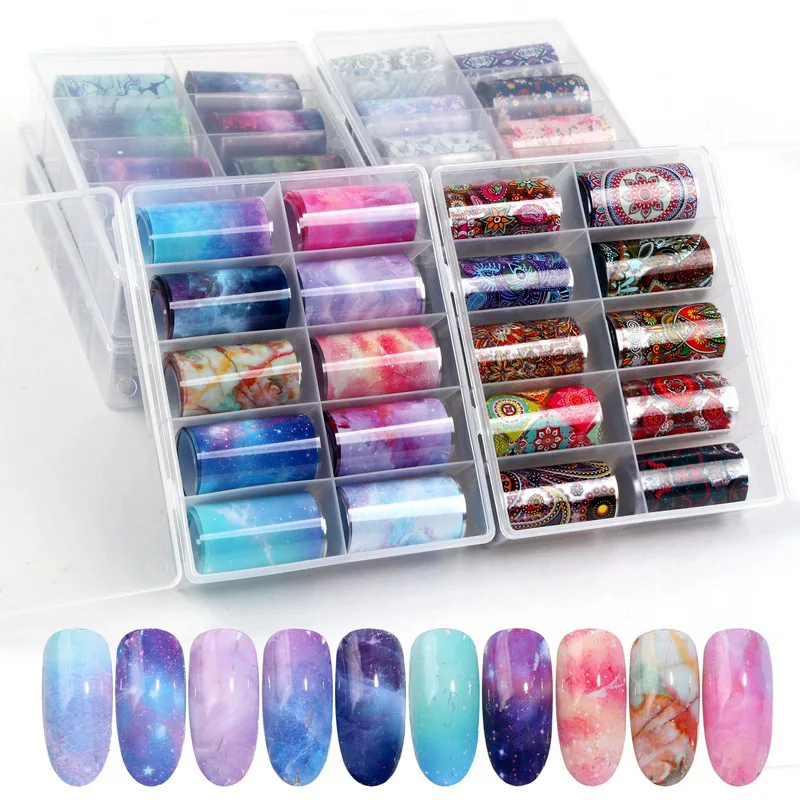 
Mixed 10pcs Nail Foil Transfer Paper Nail Sticker Set 