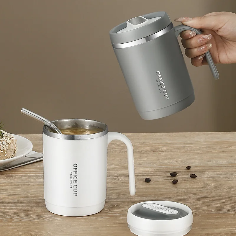 18/10 stainless steel office portable thermos cup food grade mug with lid and handle