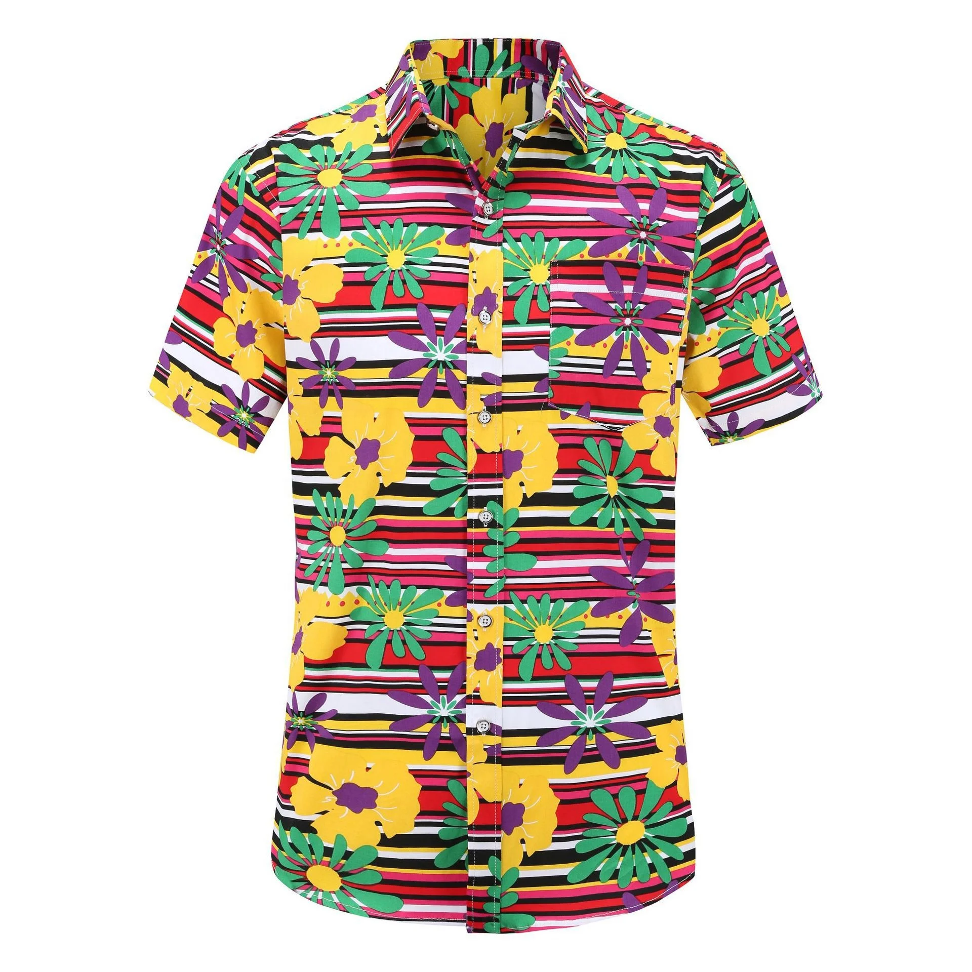 
Wholesale Short Sleeve Unisex Beach Floral Printed Shirt for Men Hawaiian Summer 
