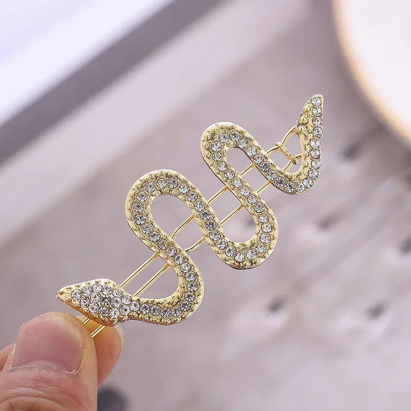New Snake Shaped Hair Accessories Hairpin with Rhinestone Clip Edge Clips Female H