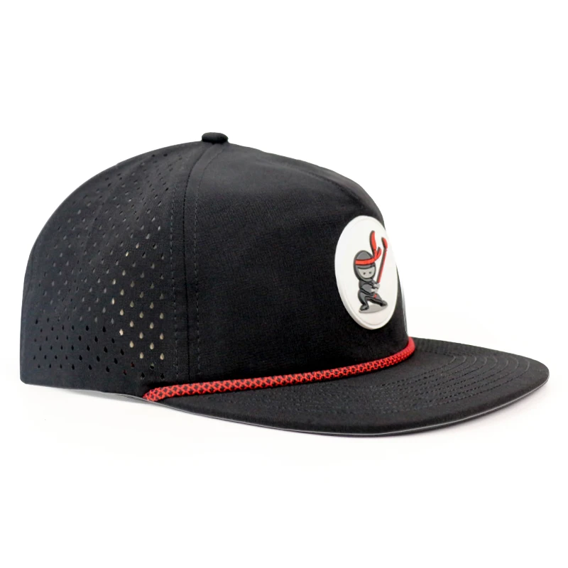 HS16 men custom pvc rubber patch logo cap veracap plain blank waterproof hat laser cut hole rope hat snapback caps