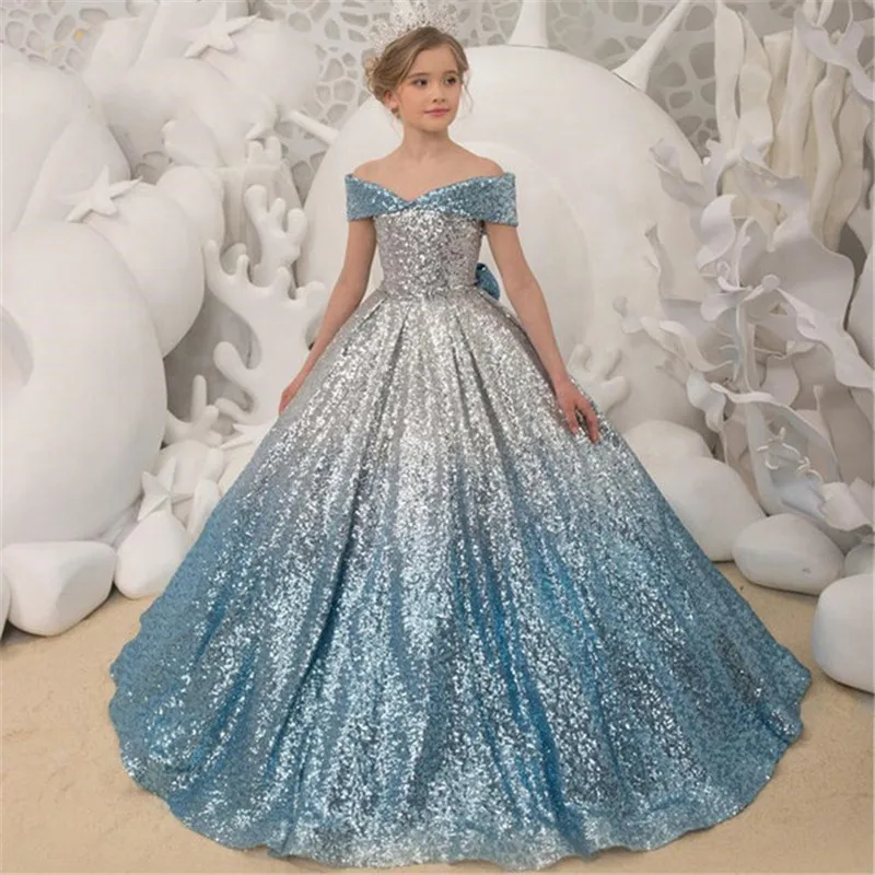 2019 New arrival High Quality Girl Sequined Formal Party Dress Children Evening Dress Kids Floor length Ball Gown