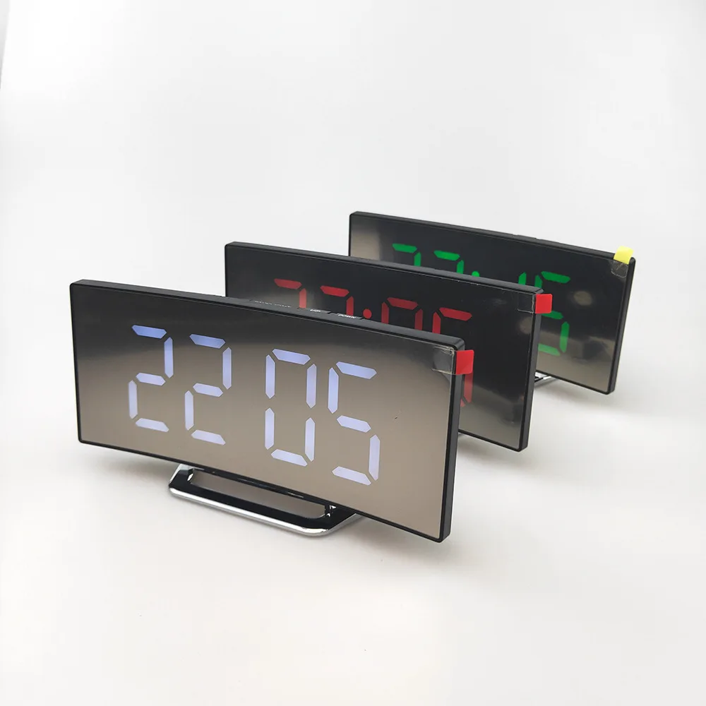 Hot Sell Curved Screen Digital Clock Large Screen LED Mirror Desk Clock Snooze Function Silent Alarm Clock
