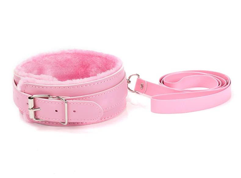 SM Restraints Flirting Plush Leather Neck Collar Fetish Bondage Choker Dog Slave Necklace