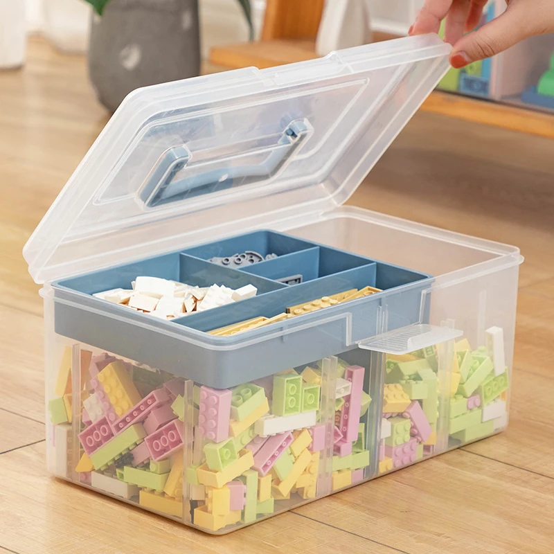 Multi-functional Plastic double layer toys Storage Boxes with Lego blocks storage organizer with Lid