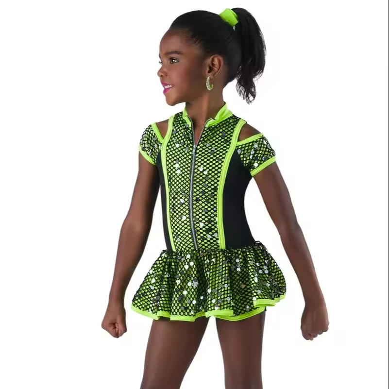 Cool Girls kids Jazz & Tap costume sequin zipper design competition show performance wear and dance costume