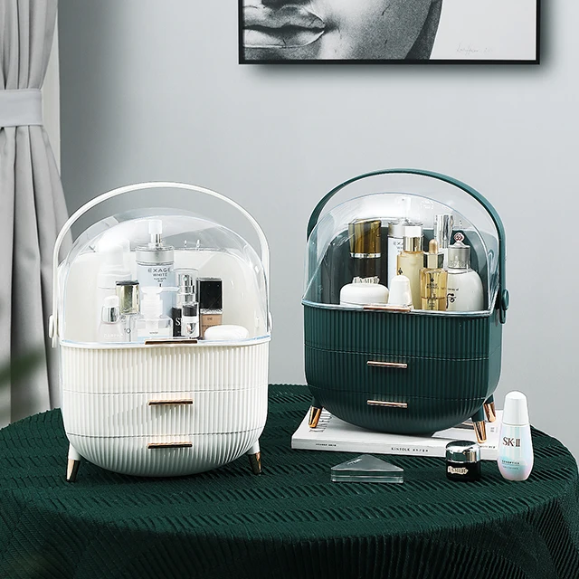Rmier Plastic Makeup Storage Box Multifunction Cosmetic Container with Dust Cover Desktop Makeup Storage Drawers