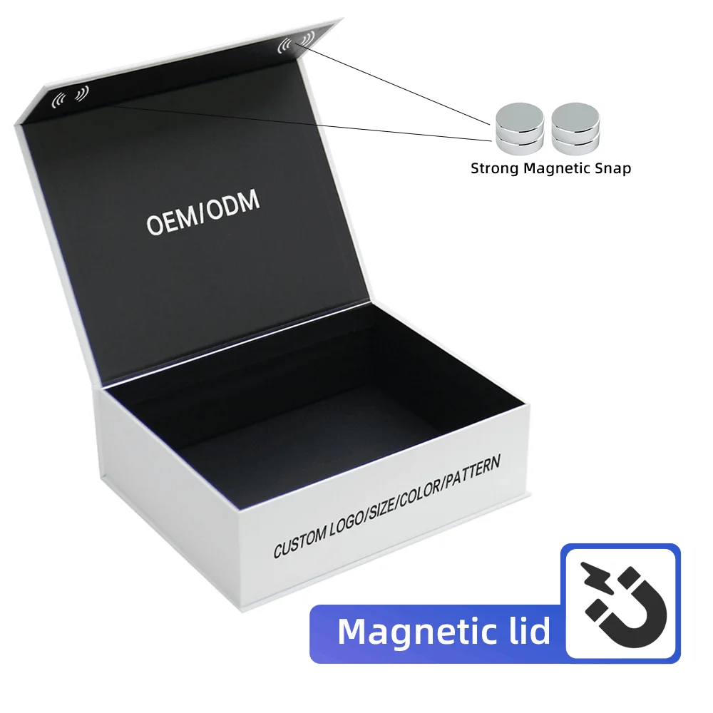Matte Cardboard Folding Magnetic Lid Paper Boxes White Luxury Rigid Large Magnet Packaging Black Magnetic Gift Box