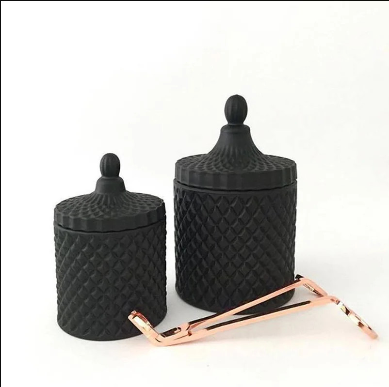 Wholesale luxury 250ml 600ml candle container rose gold 8oz 20oz geo cut glass jars for candle making