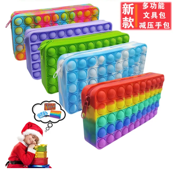 Hot Sale Sensory Silica Schoolbag Storage Box Students Bags Toy Push Press Bubble Pen Bag Backpack Rainbow Fidget Pencil Case