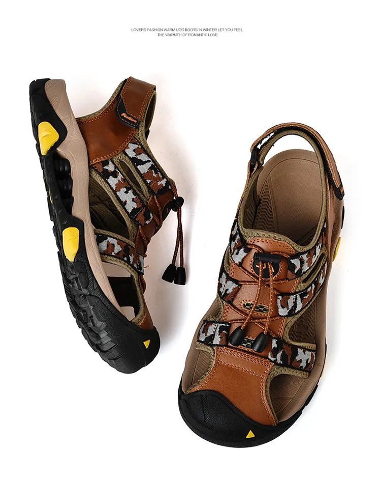 Hot selling camouflage leather upper light weight Anti-Slip  rubber bottom  SHOCK-ABSORBANT men sandals summer sandals for OEM