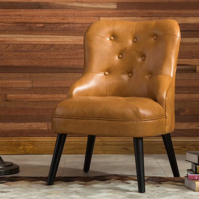 Современный американский Стиль искусственная кожа Стеганный Акцент стул мебель минималистичный деревянный подлокотник стул