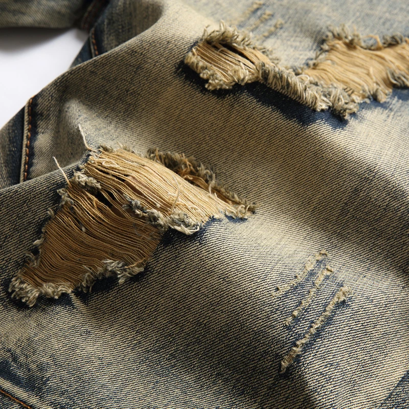 Factory Customize Logo Summer trendy hip-hop style hand-tied color splash paint dot grinding hole denim trouser