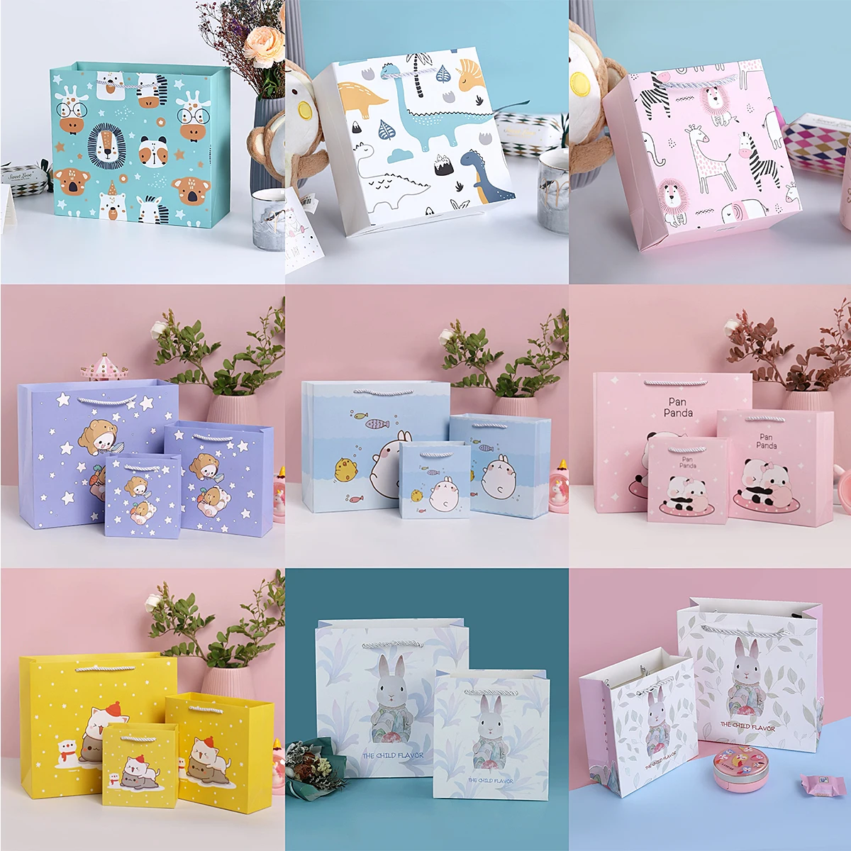 Animal Kingdom Print Paper Candy Gift Bags With Handles For Animal Pet Theme Birthday Party Decorations