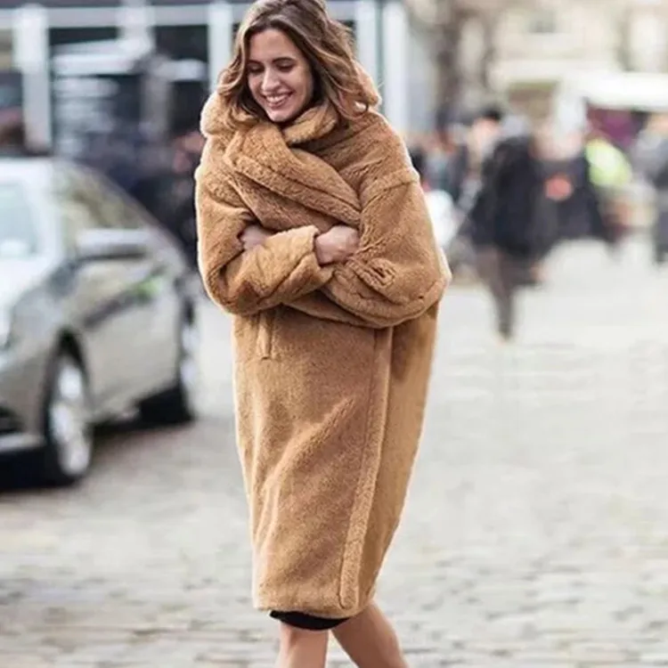 
Wholesale Women Clothing Winter Turn Down Collar Pockets Long Coats Mulit-Colored Warmth Fur Fashion Trench Coats 