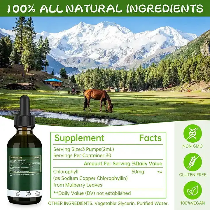OEM Private Label Liquid Chlorophyll Herbal Extract Chlorophyll Drops Energy Supplement Boost & Immune Support