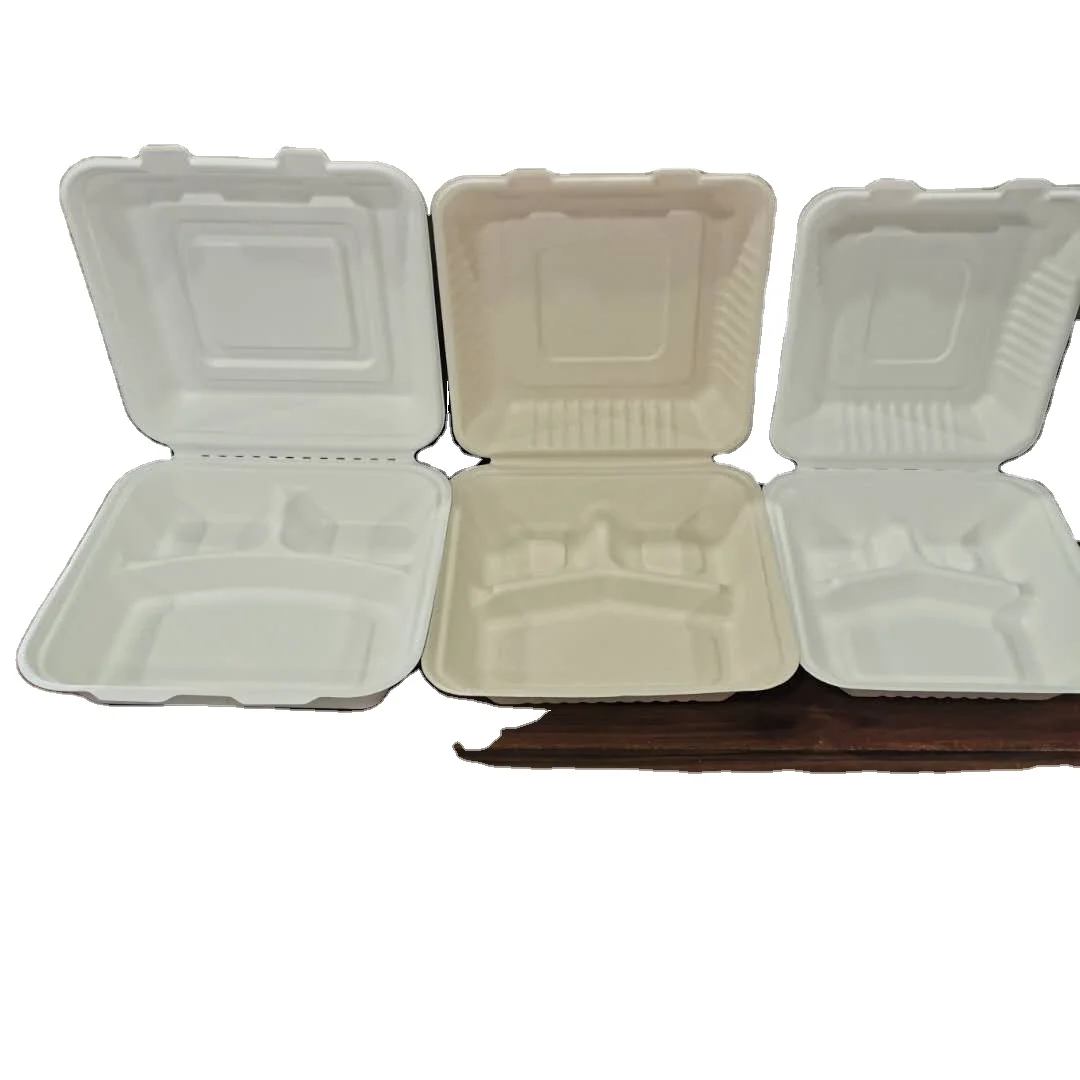 Biodegradable sugarcane clamshell box disposable dinnerware sets  take away food  container lunch box