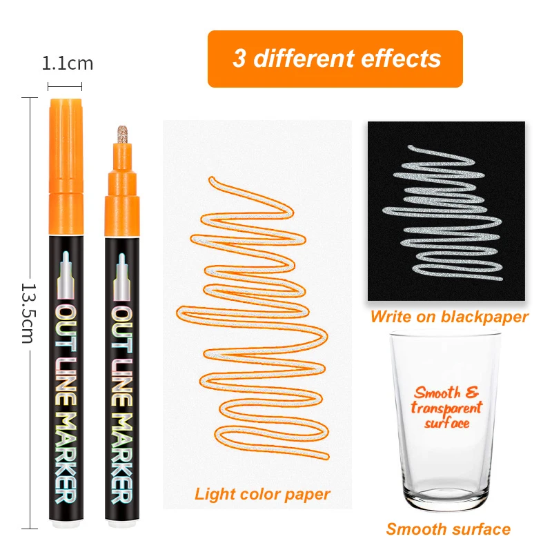 Self-outline Metallic Markers, 8/12/20  Colors Double Line Outline Squiggles Markers, washable Sketch marker pens