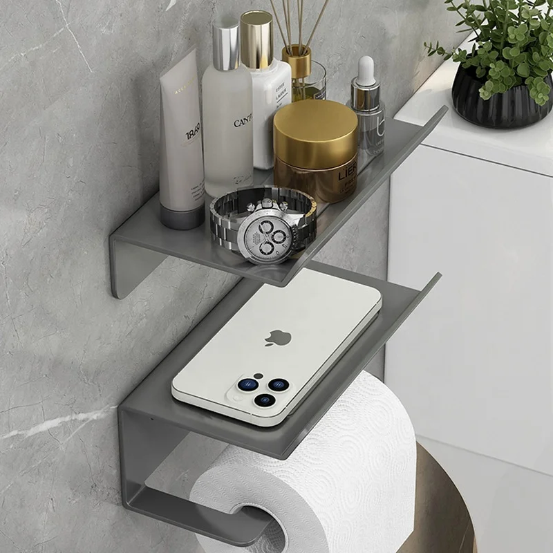 Multifunctional Wall Mounted Decorative Toilet Tissue Paper Roll Towel Holder With Shelf For Bathroom Paper Phone Holder