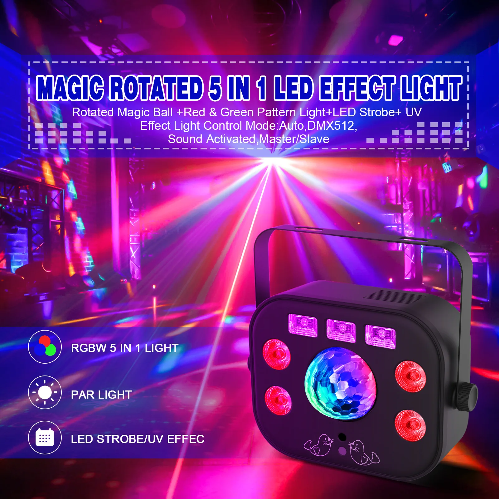 CrxSunny 60W 5 in 1 DJ Strobe Lights with RGBW Effect Party Stage Lighting For KTV Disco Nightclub Flash Light