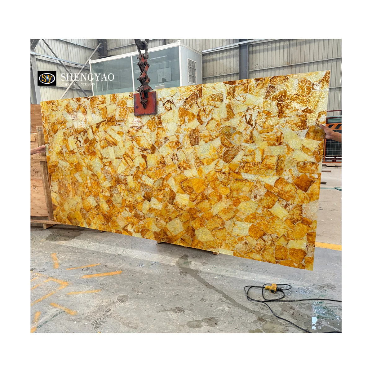 Natural Polished Luxury Backlit Yellow Crystal Quartz Translucent Stone Marble For Wall Decoration Bar Countertop