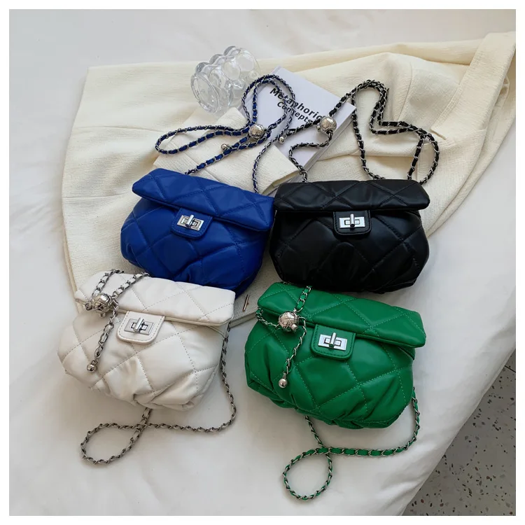 2022 latest lady small mobile bag metal chain plaid women coin purse Pu Leather Women lipstick phone purse