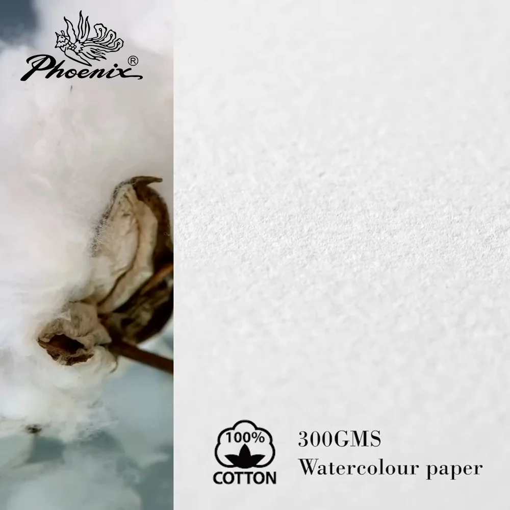 Phoenix 16 Sheets 9X12 inch 300GSM Cold Pressed Four Sides Glued Acid Free Watercolor Paper Pad