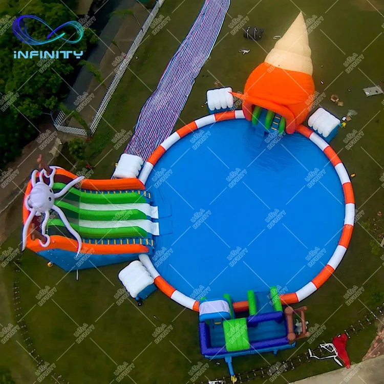 Customized inflatable water park amusement play equipment octopus theme land water park inflatable water play slide pool outdoor
