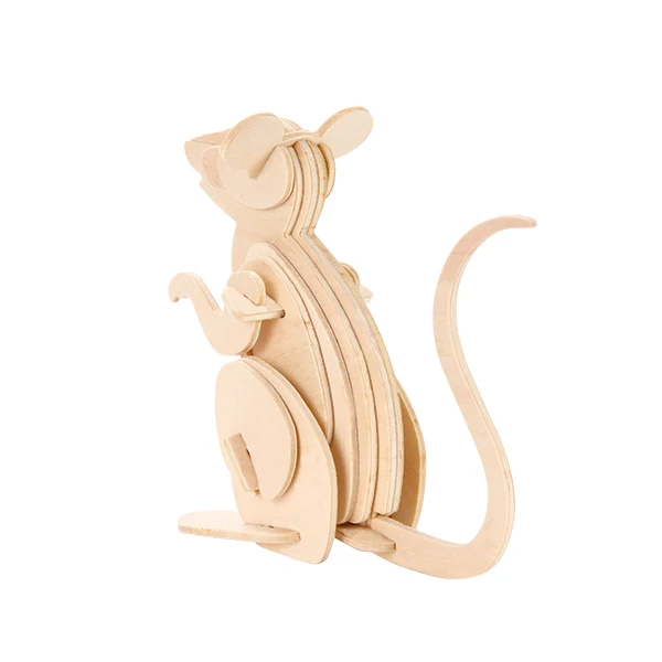 wooden 3d puzzle rat DIY assembling toy wood construction kit mouse animal puzzle 3D wooden Puzzle for Promotion Craft Kit