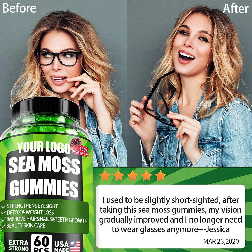 Herbal Life OEM 100% Natural Organic Pectin Sea Moss Gummies Improve Good Eyesight Supplement