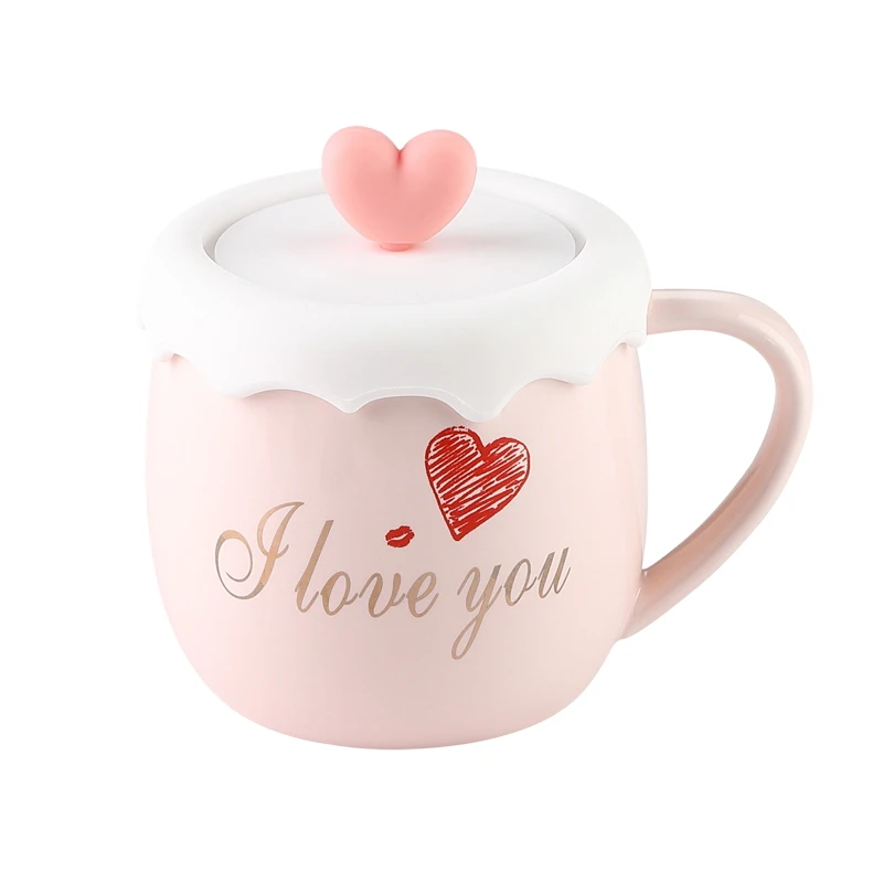 Customizable Logo Coffee Mugs Pink Ceramic Coffee Mug With Silicone Lid