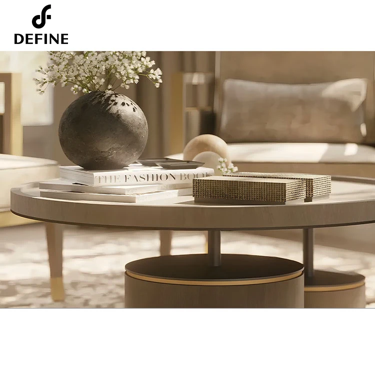 Whosale Modern Luxury Design Sintered Stone Top Soild Wood Base Round Combination Coffee Table Set For Hotel