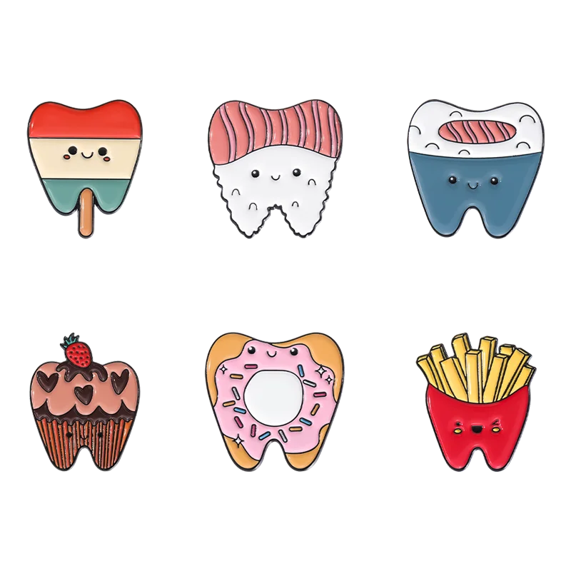 Cartoon Food Tooth Enamel Brooch Care for Teeth Promotional Backpack Badge Clothing Accessories Gift Jewelry