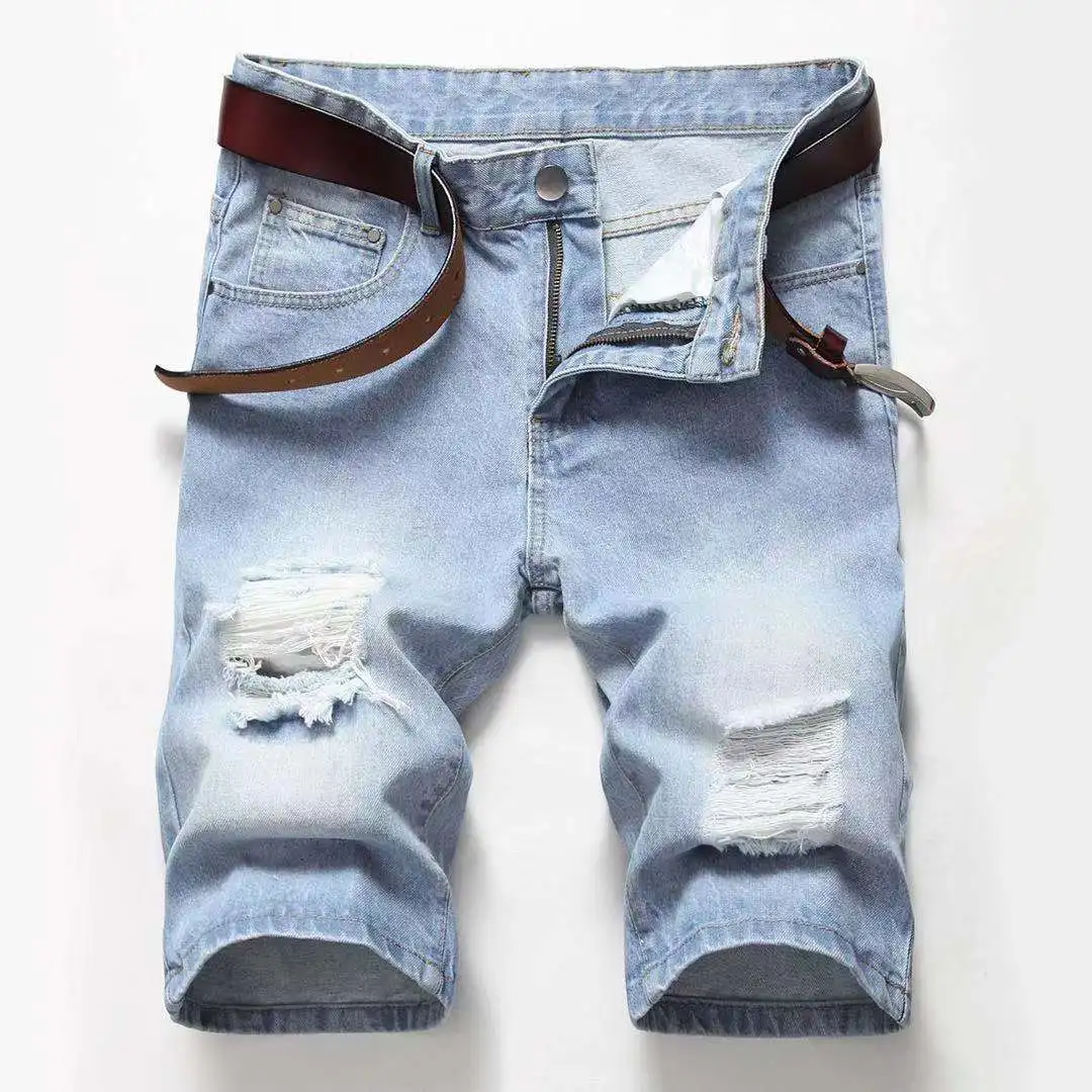 2021High quality summer denim ripped shorts male jeans men short pants Young jeans fit  breathable five trousers