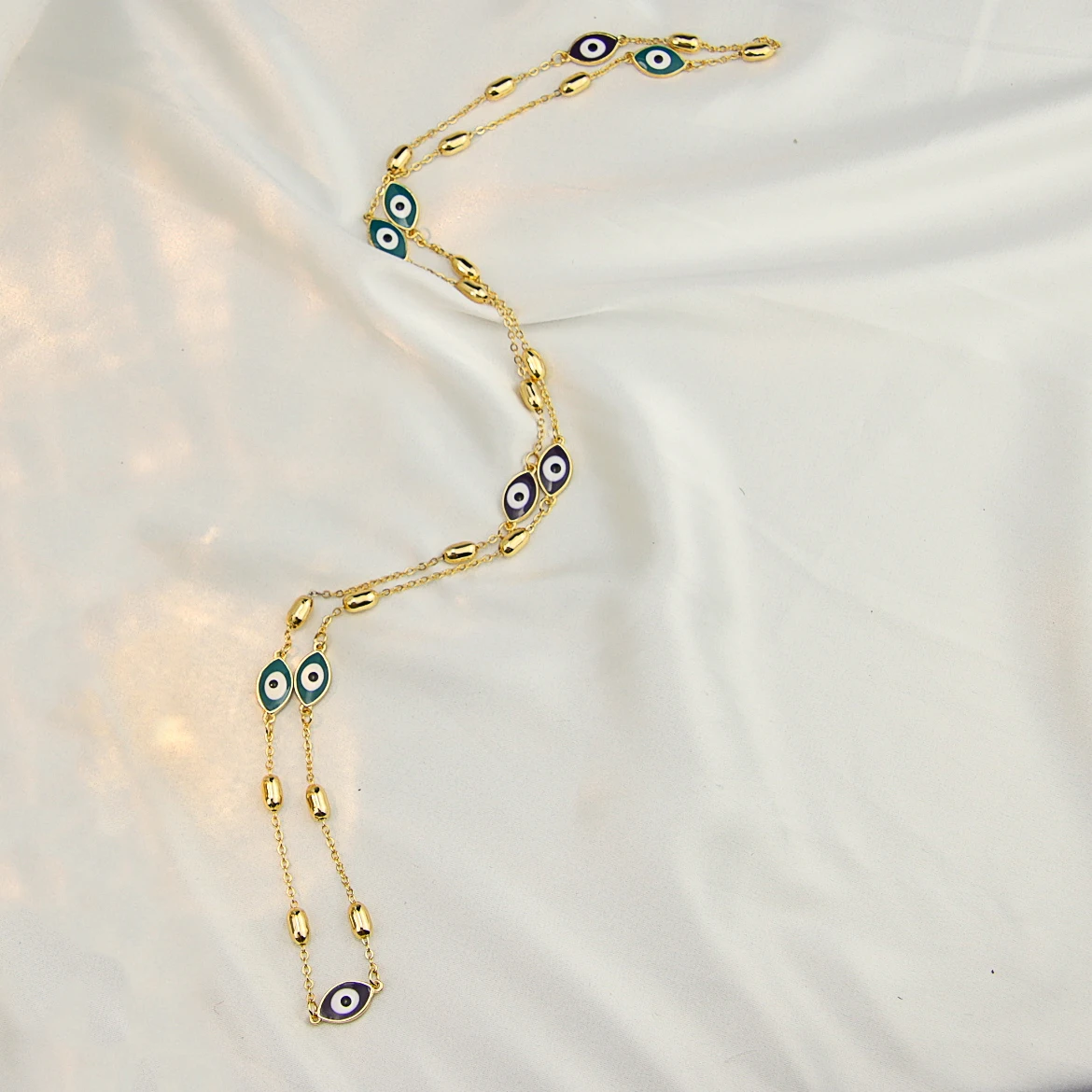 Wholesale Long Beaded Necklaces Colorful Eye Necklace Jewelry Gold Layered Necklace