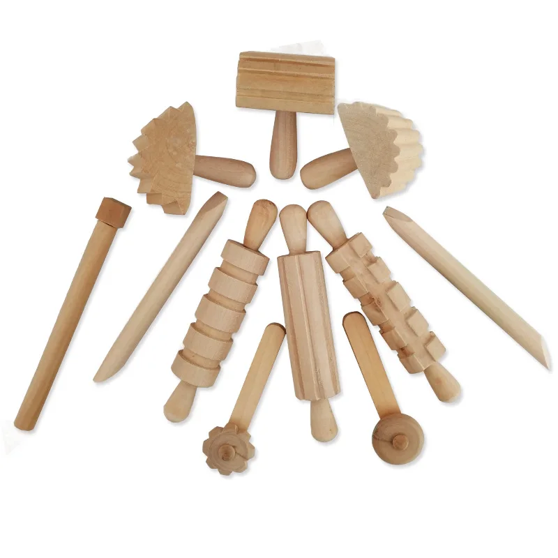 12pcs/set Children DIY Slime Plastic Clay High Grade Wood Tool Plasticine Supplies Slime Dough wooden toy tool set