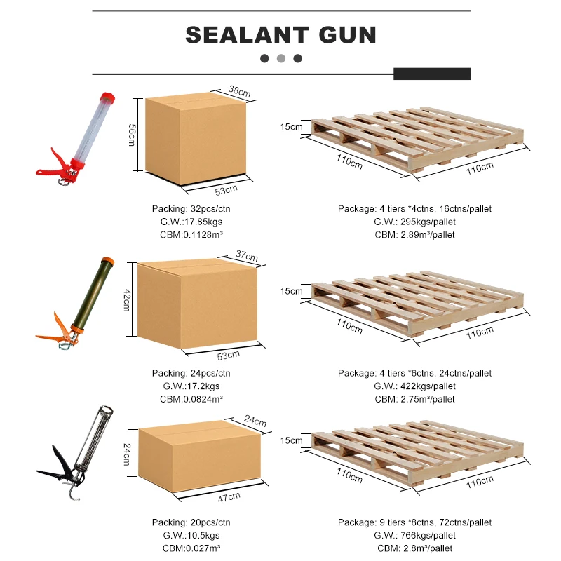 XMH Sealant Gun High Quality Aluminum Barrel Pu Silicone Sealant Adhesive Plastic Soft Pack Caulking Gun for Construction