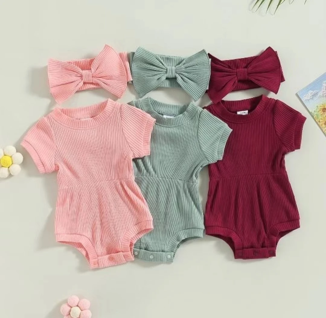 Wholesale Baby Summer Clothes Cotton Short Sleeve New Born Baby Cloth Jumpsuit Candy Color 0-1 Years Baby Infant Romper