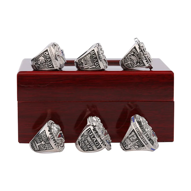 Wholesale Customized New England Patriots 2001 2003 2004 2014 2016 2018 American Football Championship Glitter Ring