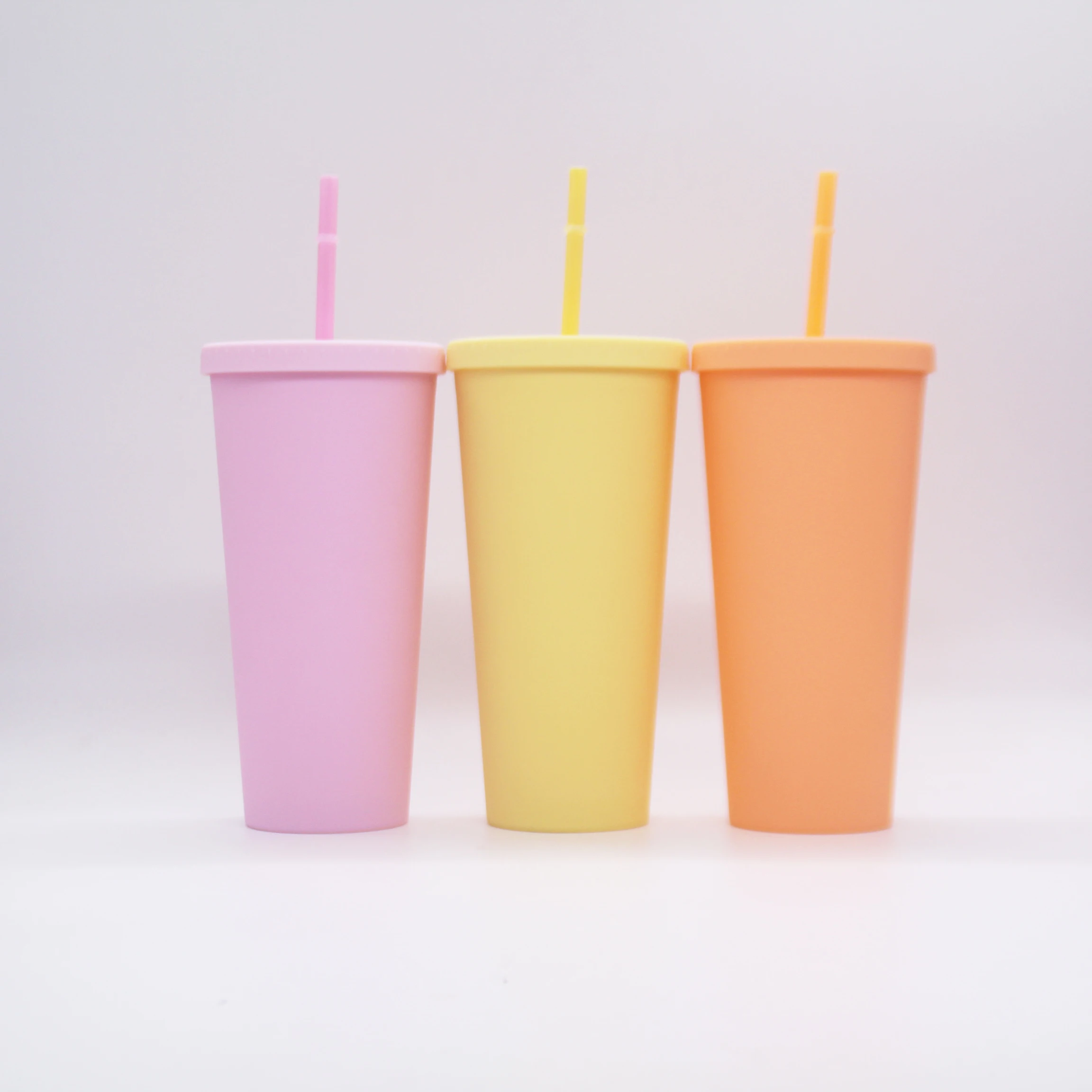  Tumblers With Lids (4 Pack) 24oz Colored Acrylic Reusable Cups And Straws Double Wall Matte Plastic
