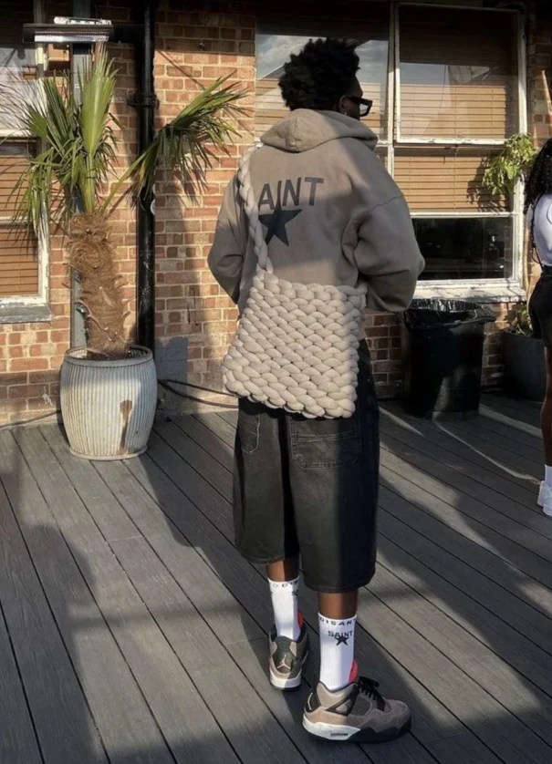 Wholesale Multi Color Handmade Crochet Messenger Bag Plush Knoting Braided Hand Bag