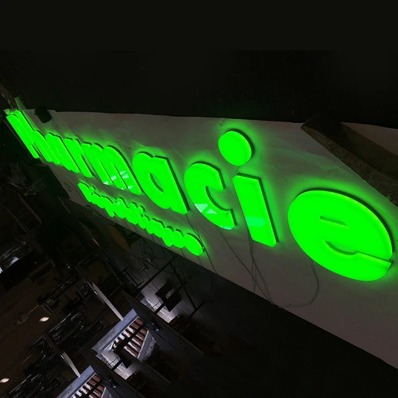 Customized pharmacie shop name logo advertising fronlit illuminated led acrylic letter sign