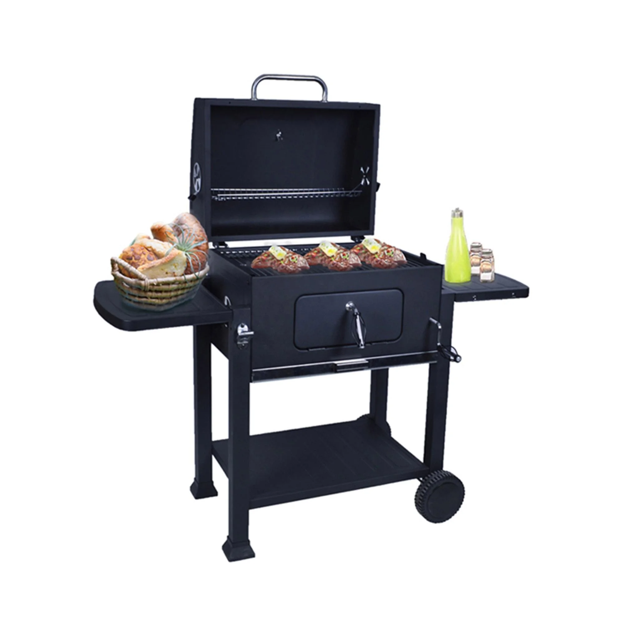 Heavy Duty Charcoal Barbecue bbq grills outdoor Large 24 Inch Trolley Bbq Garden Grill Commercial Smokeless  Bbq Grill