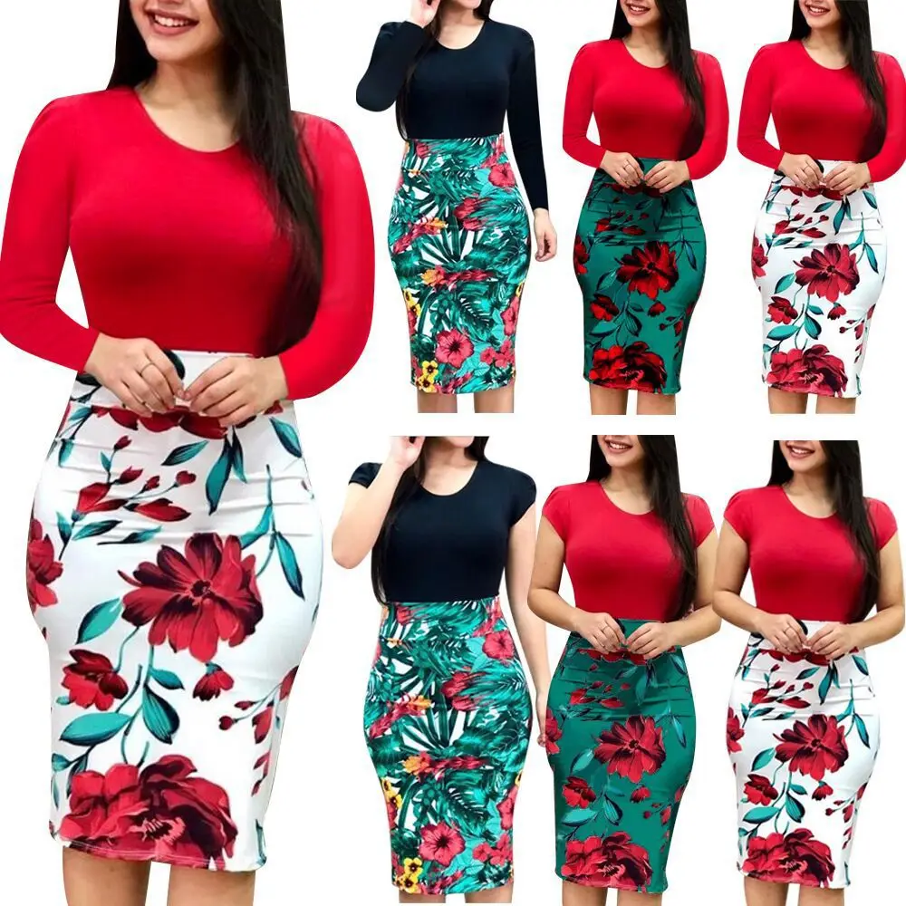 Hot Sales Plus Size Womens Clothes Women Casual Dress Lady Elegant Dresses Women Short Sleeve  Floral Dress