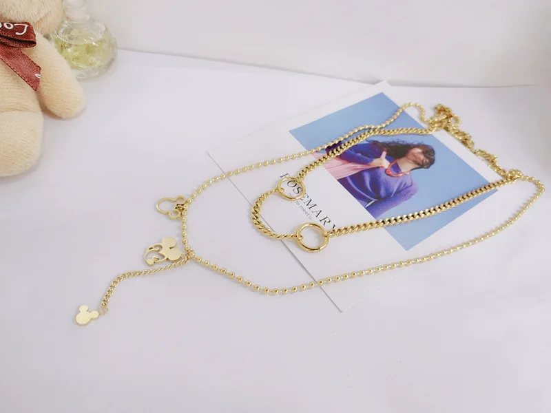 Fashionable titanium steel double layer hollow Mickey necklace Cute Jewelry for Women Girls