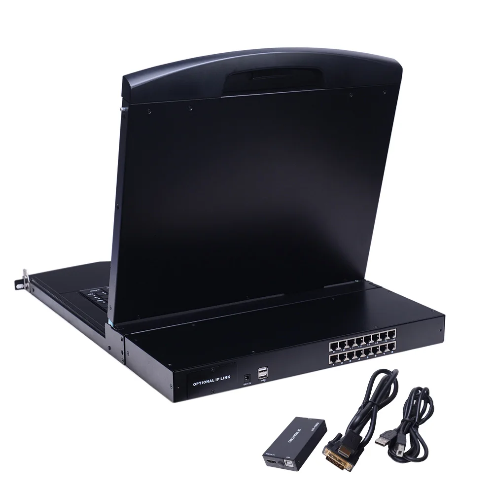 Factory Outlet Module Design 19 Inch Singlerail CAT5 16 Port LCD KVM Console Switch