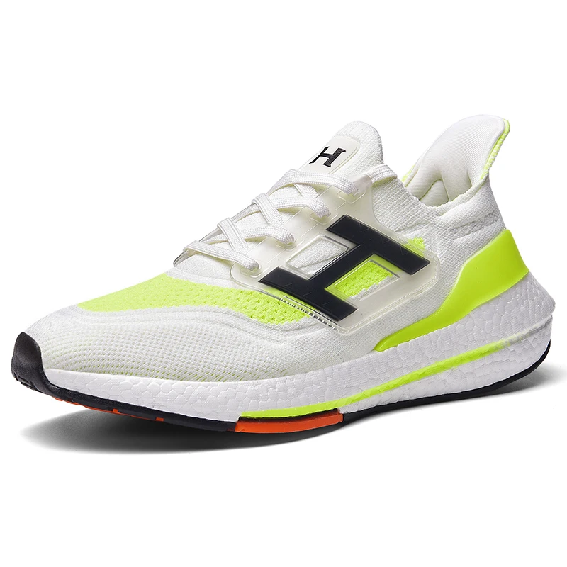 Hot Sale New Fashion Men Lace-up Fly Knitted Upper Comfortable Sports Walking Sneaker running sporting plain white sport shoes