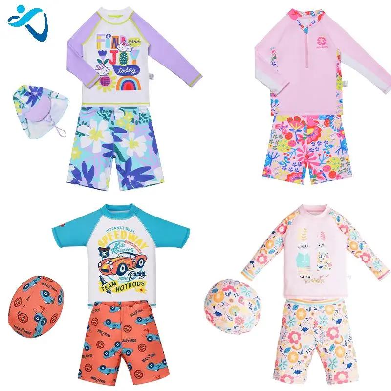 Wholesale Cheap Custom Boys Swimsuit Casual Hot Spring Swimming Trunks Set Vintage Long Sleeve 2 Piece Knitted Baby Swimwear